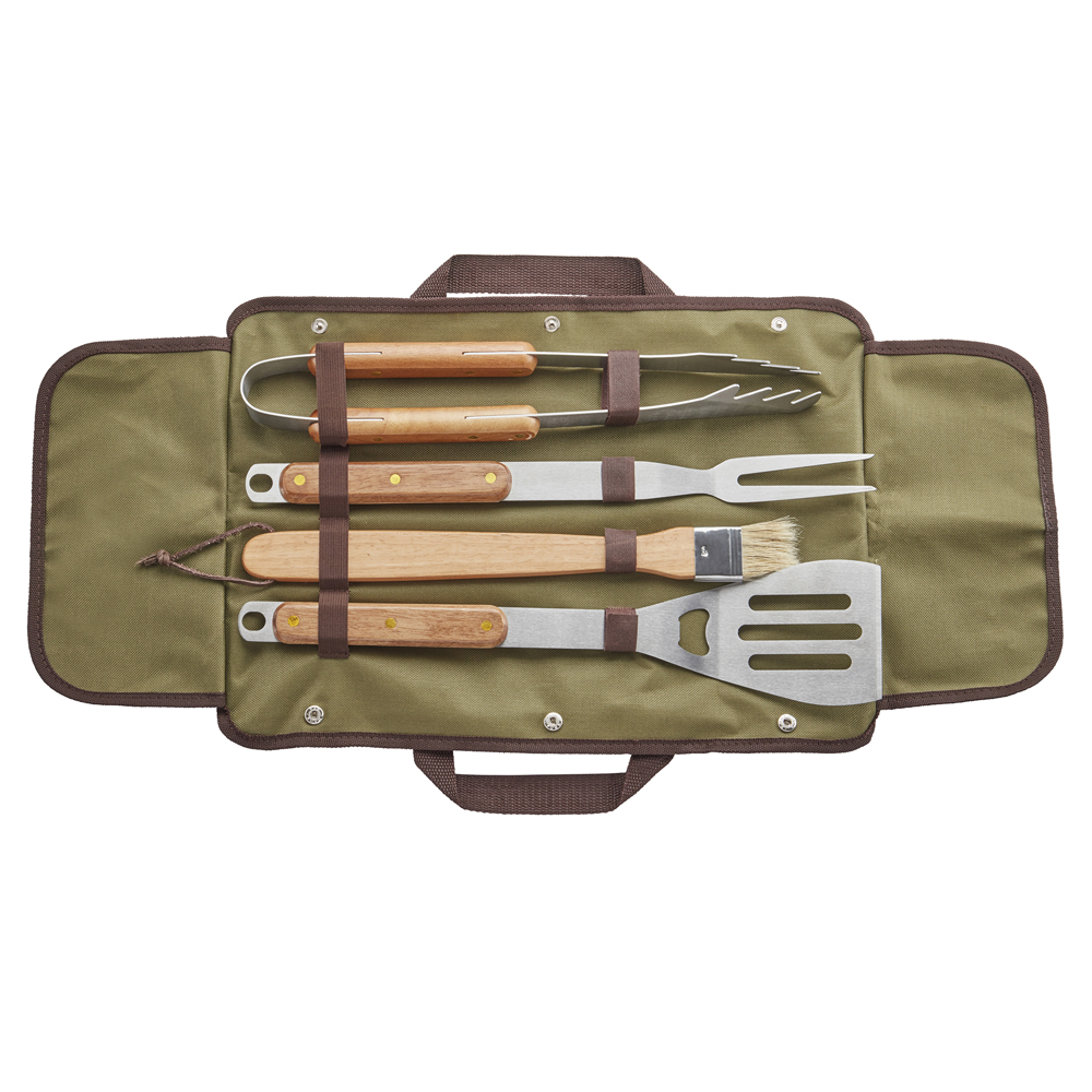 Large Wood and Metal Bbq Tools In Wrap